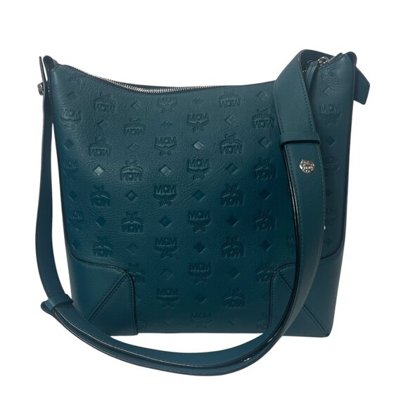 $880 MCM Deep Teal Blue Klara Hobo Ottomar Shoulder Bag - Picture 1 of 11